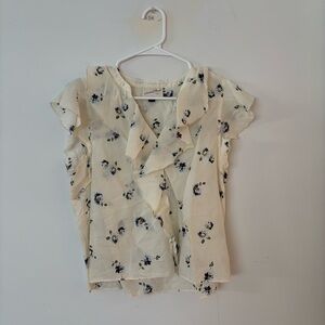 universal thread ivory and blue floral flower ruffle short sleeve blouse top🤍